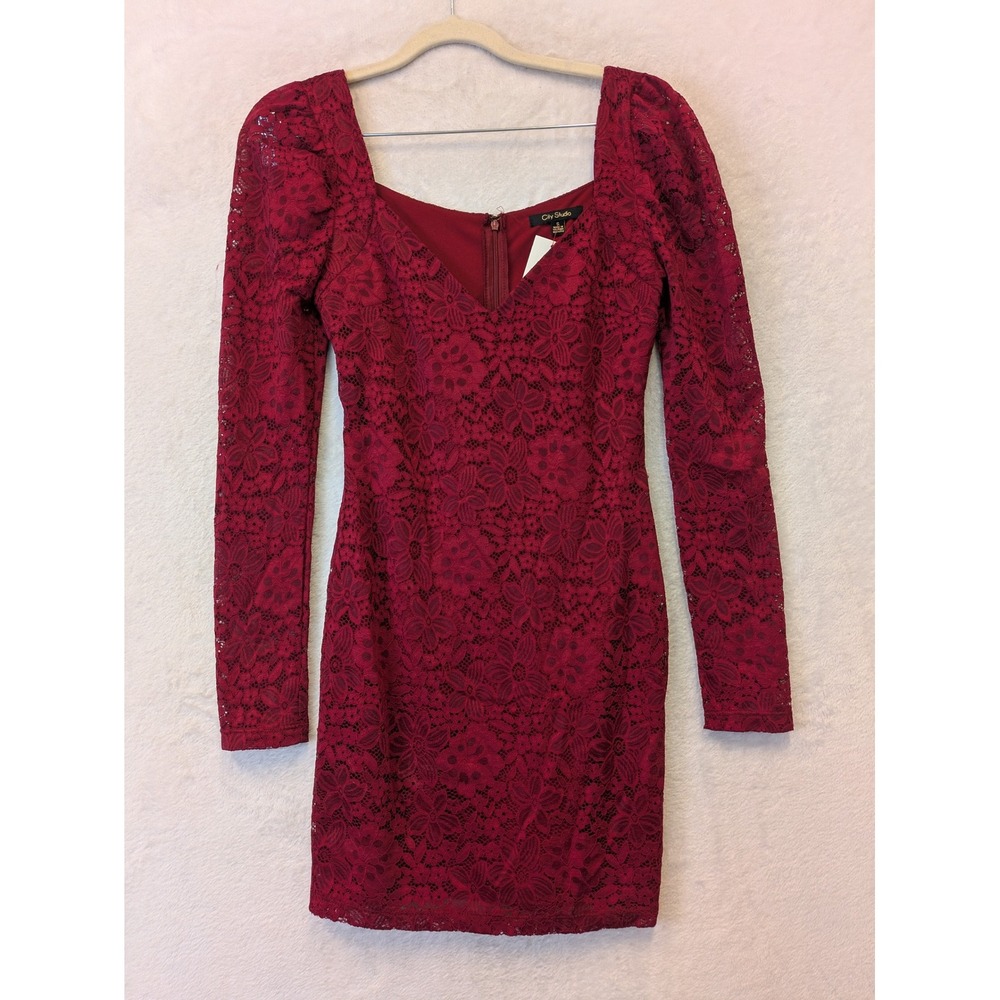 City Studio Women's Size S Red Lace Bodycon Mini Dress‎